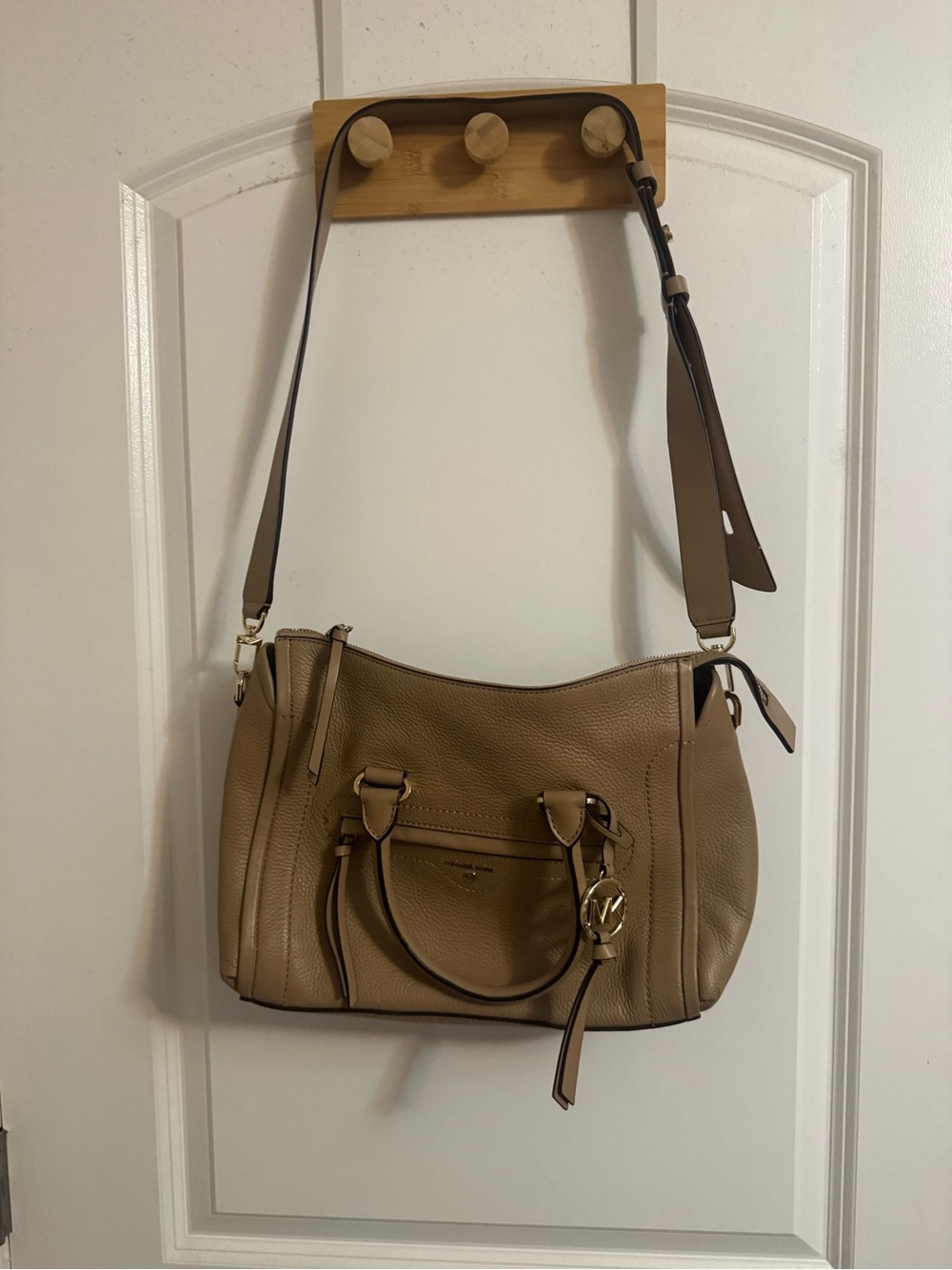 Michael Kors Taupe Pebbled Leather Shoulder Bag with Gold Hardware